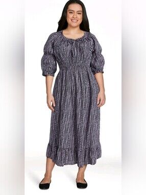 Terra & Sky Falling Dots Delicate Lavender Smocked Waist Midi Dress